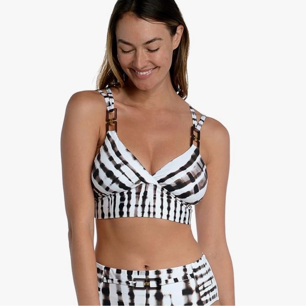 NEW La Blanca Strappy Back Midkini Java Twisted Bamboo Swim Top